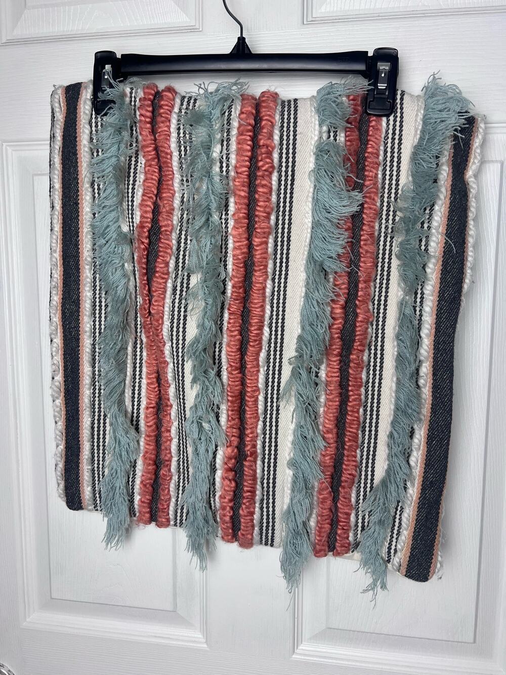 Pier 1 Imports Pillow Cover Boho Fringe Coral Blue Striped Cover 19" x 17.5"